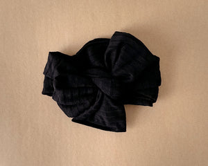 Oversized Bow Black Ribbed Tie On Headwrap
