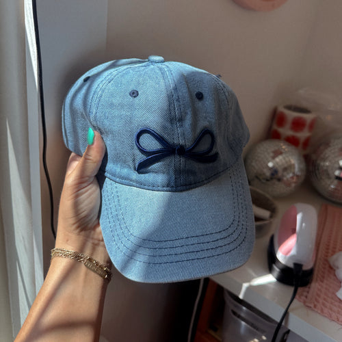 Denim Embroidered Bow Women’s Hat
