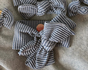 *RESTOCK* Oversized Bow Denim Wavy Ribbed Tie On Headwrap