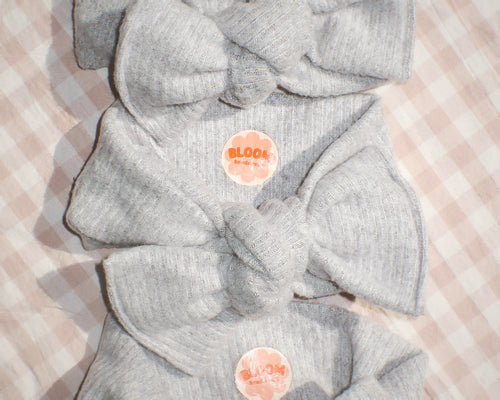 Heather Grey Fuzzy Ribbed Tie on Headwrap