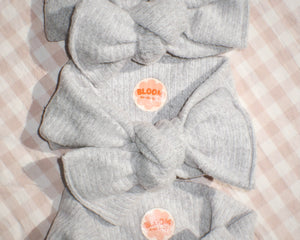 Heather Grey Fuzzy Ribbed Tie on Headwrap