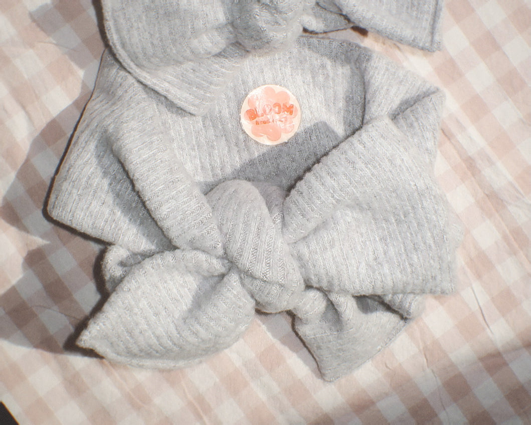 Oversized Heather Grey Fuzzy Ribbed Tie On Headwrap