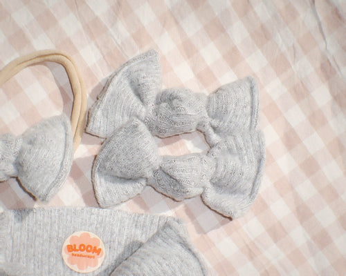 Heather Grey Fuzzy Ribbed BloomCLIPS or Nylon Headband