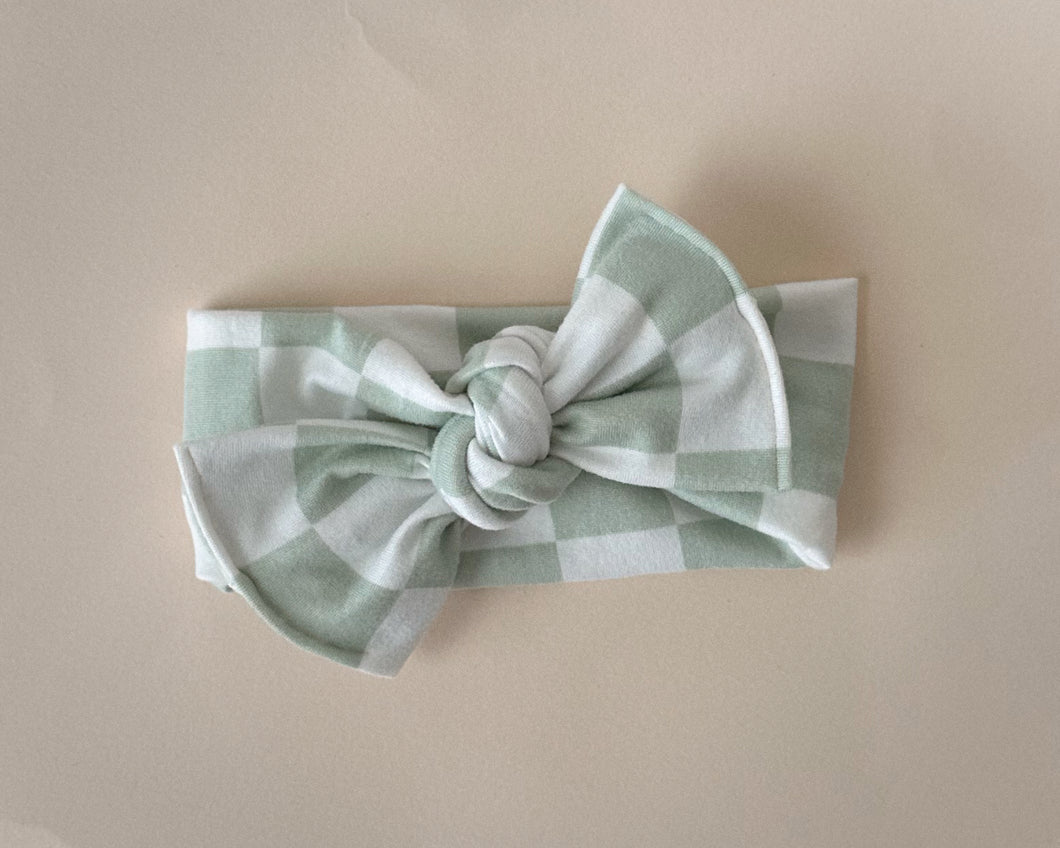Mint Check Tie On Headwrap