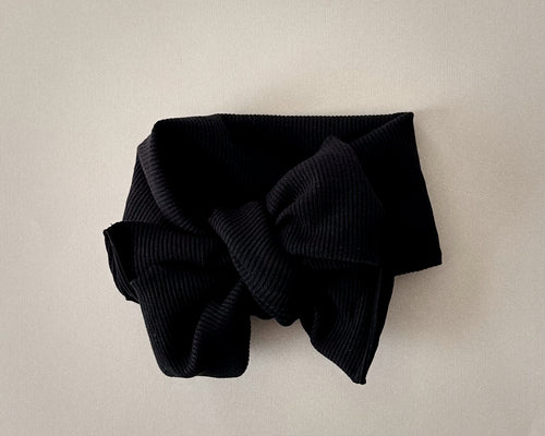 Oversized Black Mini Ribbed Tie On Headwrap