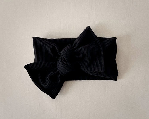 Black Mini Ribbed Tie On Headwrap