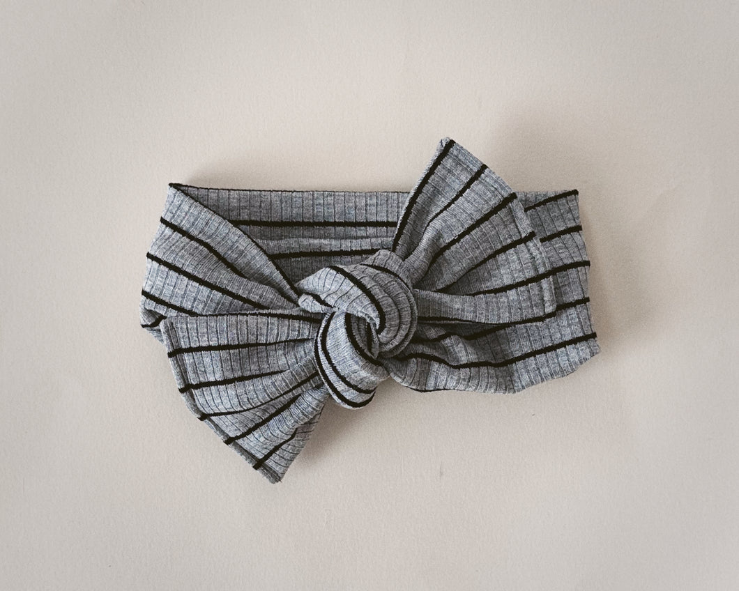 Gray + Black Stripe Tie On Headwrap