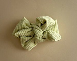 Oversized Bow Sour Apple Wavy Ribbed Tie On Headwrap