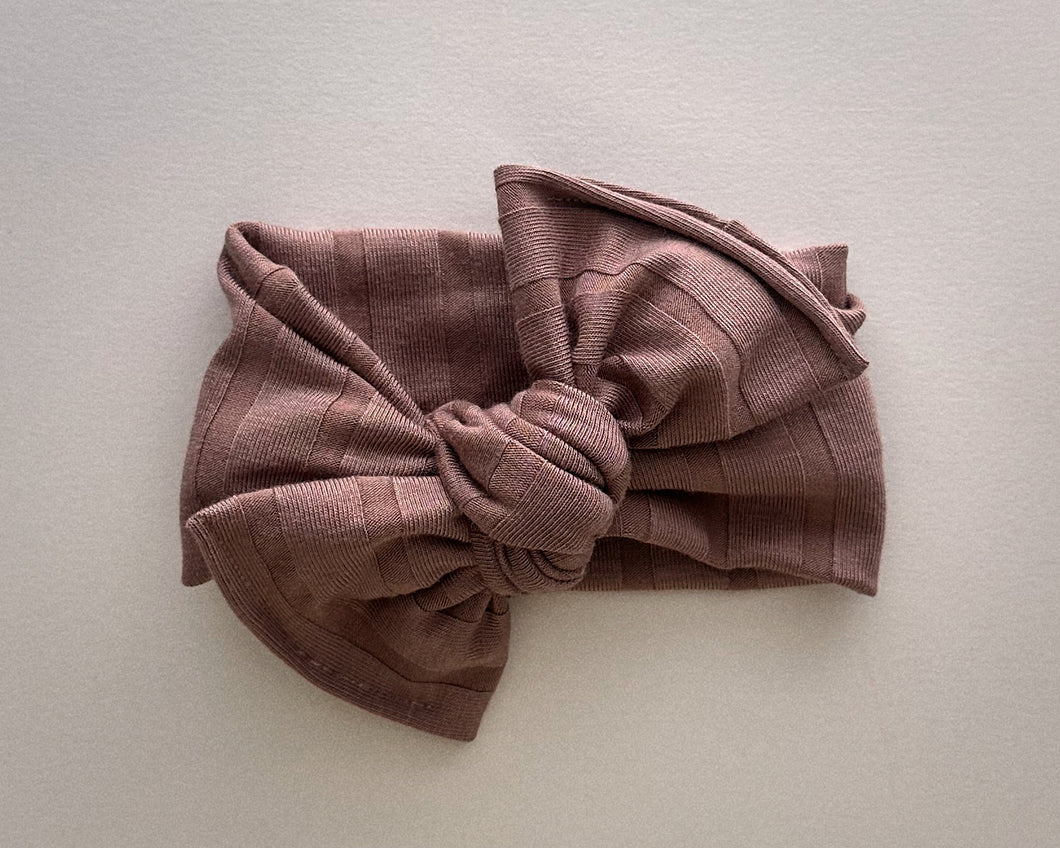 Brown Wide Ribbed Tie On Headwrap