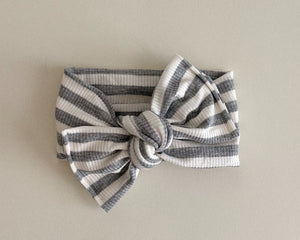 Heather Gray Stripe Tie On Headwrap
