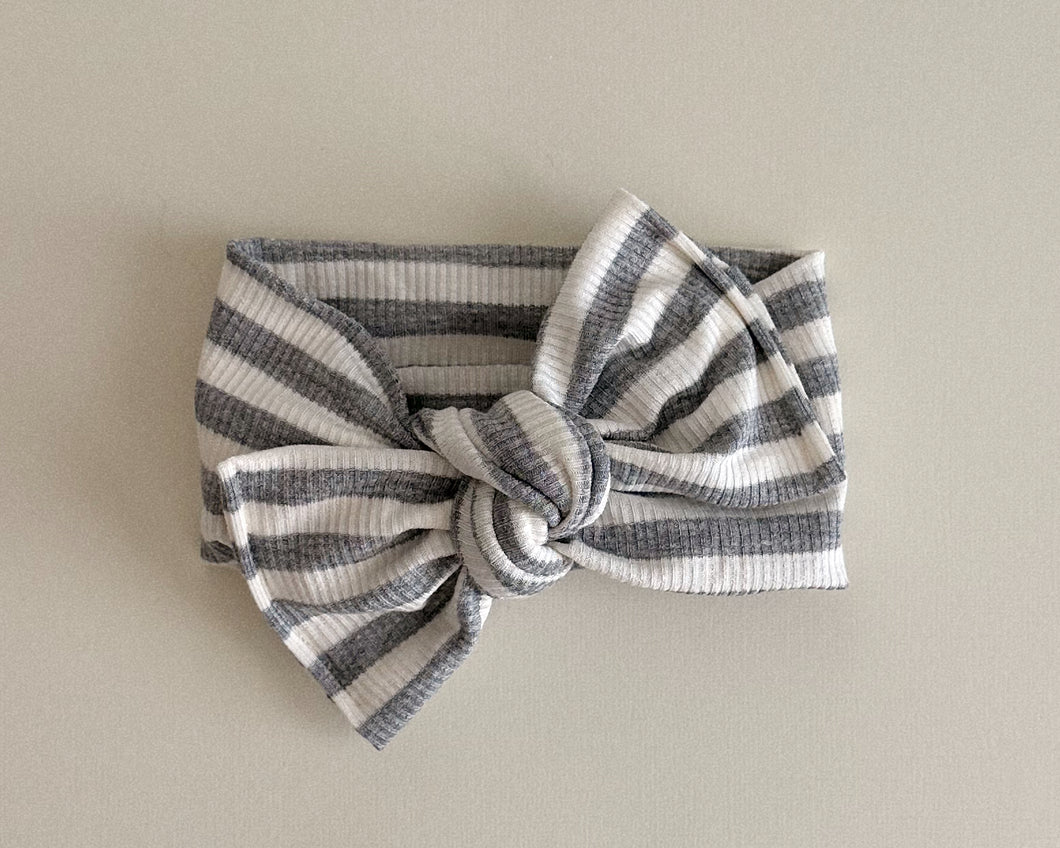 Heather Gray Stripe Tie On Headwrap