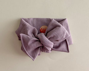 Oversized Bow Lilac Mini Ribbed Tie On Headwrap