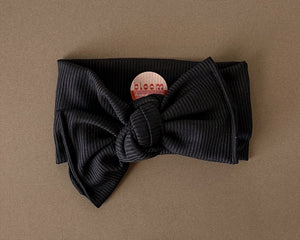 Black Mini Ribbed Tie On Headwrap