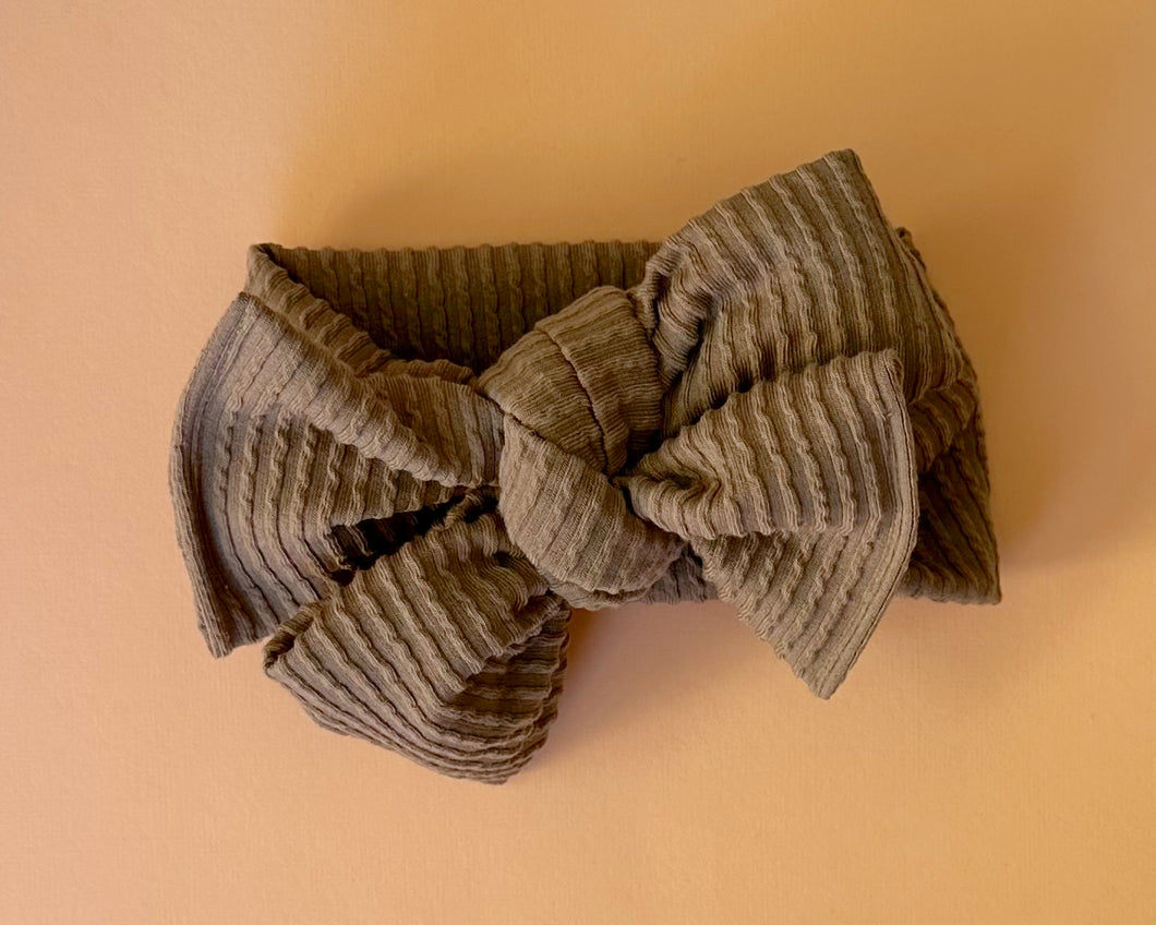 Oversized Bow Army Green Wavy Ribbed Tie On Headwrap