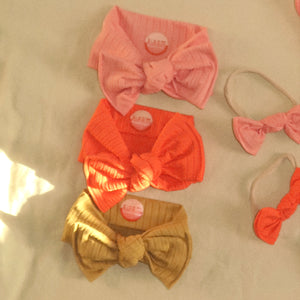 Bloom colors wide ribbed baby bows for girls salmon mustard and tangerine textured accessories bundle 