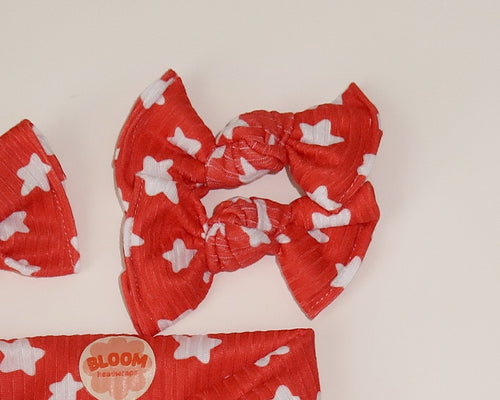 Red Stars Ribbed BloomCLIPS or Nylon Headband