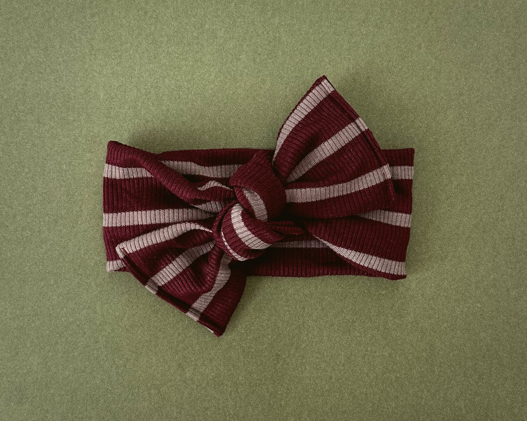 Maroon Stripe Ribbed Tie On Headwrap