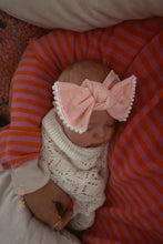 Blush Ribbed with Pom Pom Trim Tie On Headwrap
