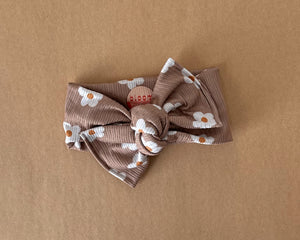 Tan Daisy Ribbed Tie On Headwrap