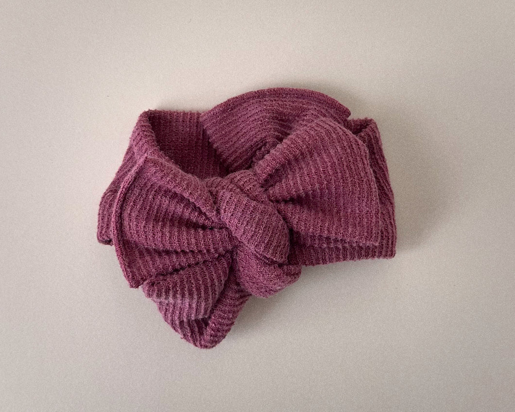 Oversized Bow Mulberry Sweater Ribbed Tie On Headwrap