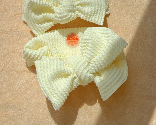 *RESTOCK* Oversized Bow Butter Yellow Wavy Ribbed Tie On Headwrap