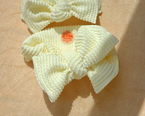 *RESTOCK* Oversized Bow Butter Yellow Wavy Ribbed Tie On Headwrap