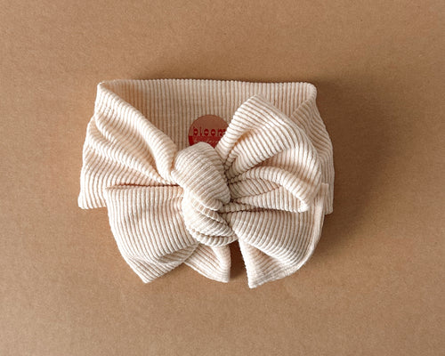 Oversized Bow Ivory Ribbed Tie On Headwrap