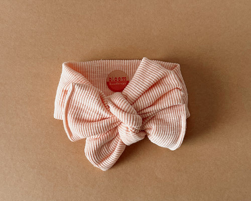 Oversized Bow Blush Ribbed Tie On Headwrap
