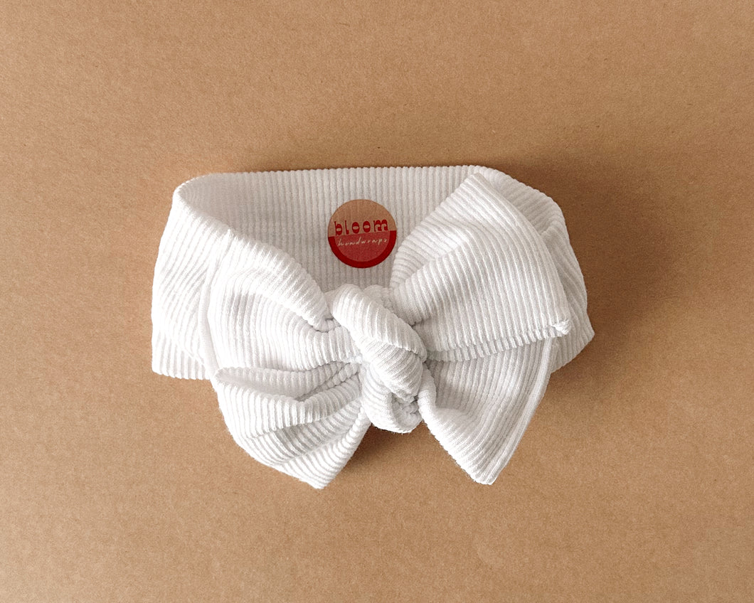 Oversized Bow White Ribbed Tie On Headwrap