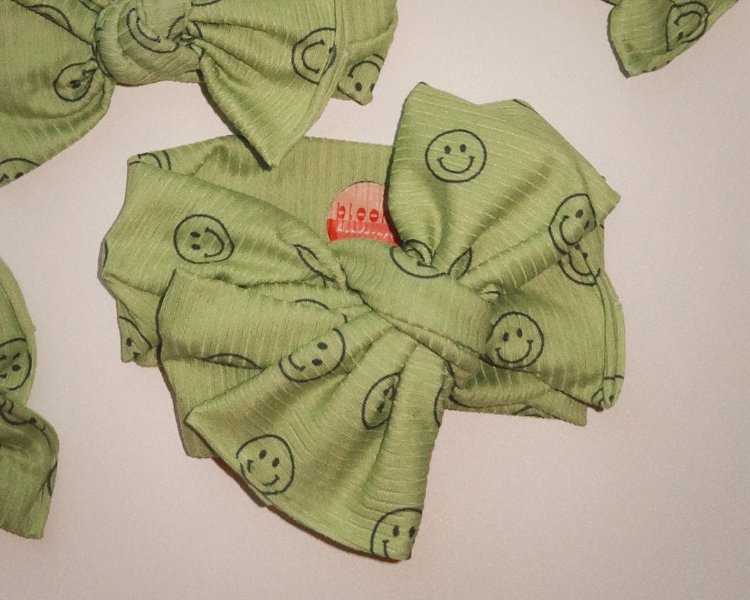 Oversized Bow Lime Smiley Tie On Headwrap