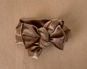 Oversized Bow Caramel Brown Velvet Tie On Headwrap