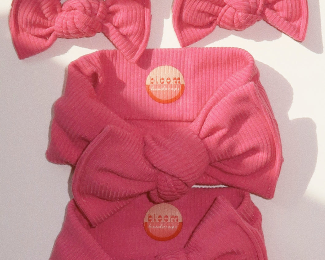 Fuschia Mini Ribbed Tie On Headwrap