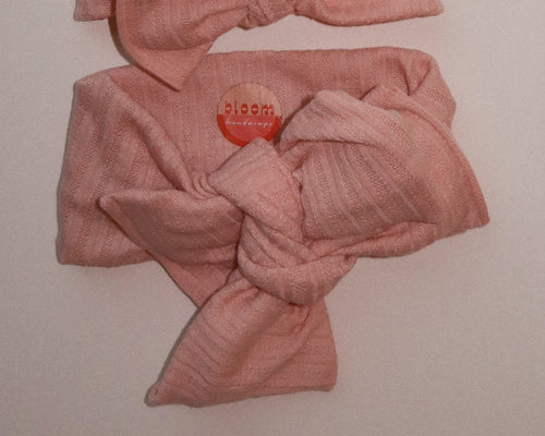 Oversized Bow Blush Multi Ribbed Tie On Headwrap