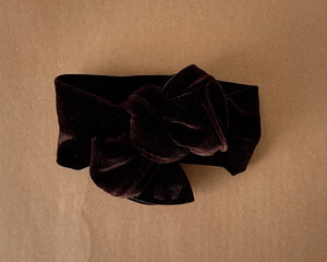 Oversized Bow Chocolate Velvet Tie On Headwrap