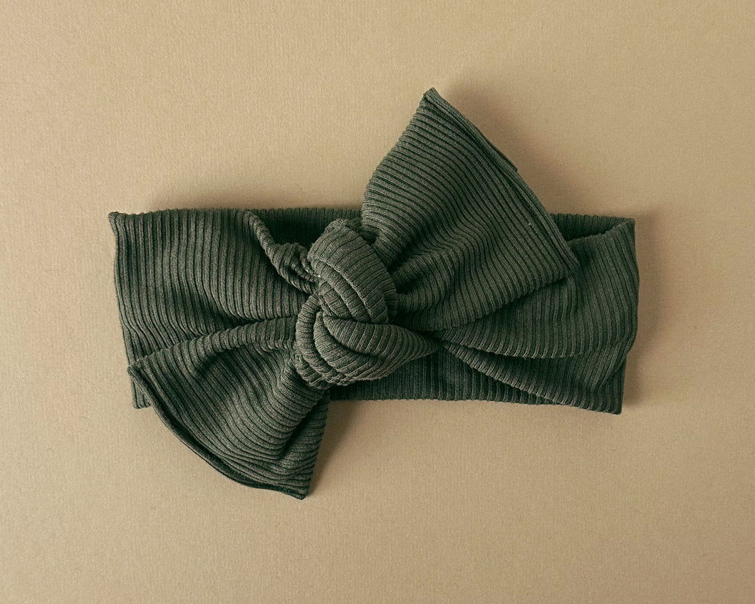 Army Green Mini Ribbed Tie On Headwrap