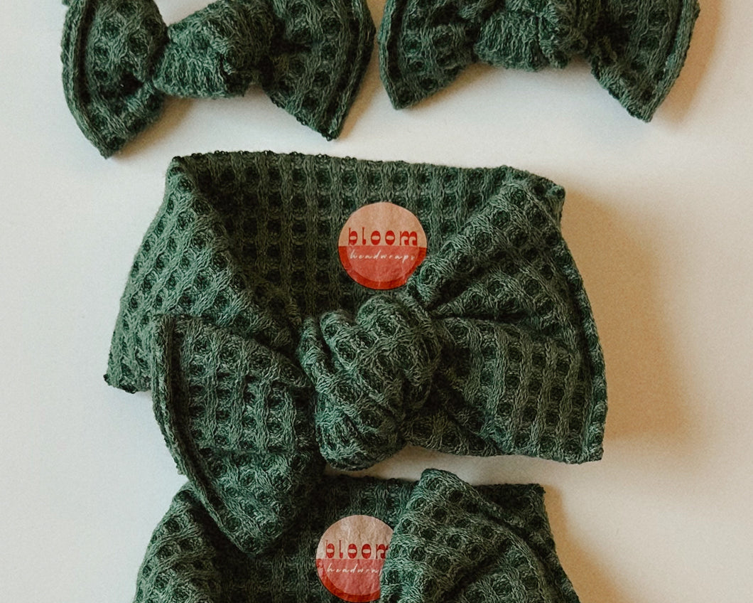 Forest Green Waffle Tie On Headwrap