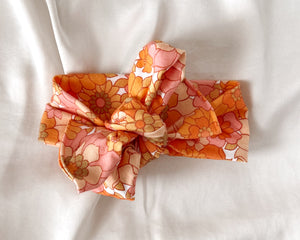 Oversized Bow 70’s Floral Tie On Headwrap