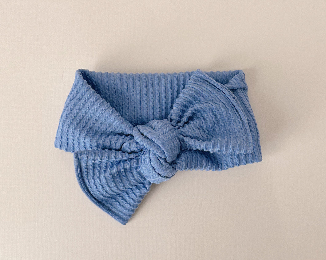 Blue Wavy Ribbed Tie On Headwrap