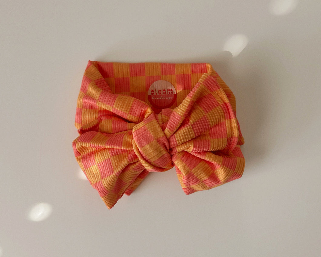 Pink and Orange Checker Oversized Bow checkered for baby girl
