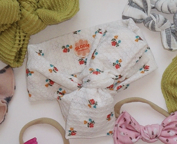 Oversized Bow Floral Waffle Tie On Headwrap