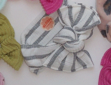 Heather Grey Stripe Ribbed Tie On Headwrap
