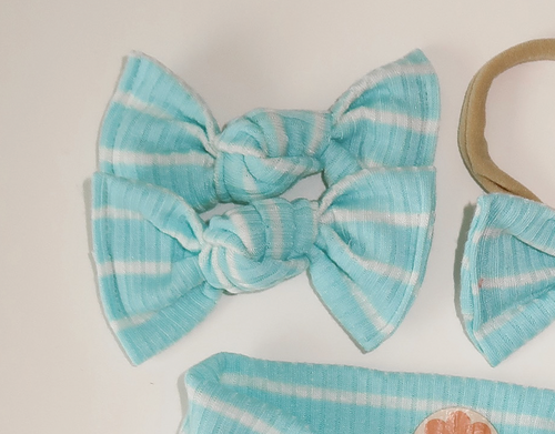 Turquoise Stripe Ribbed BloomCLIPS or Nylon Headband