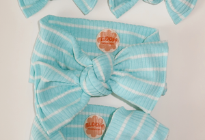 Turquoise Stripe Ribbed Tie On Headwrap