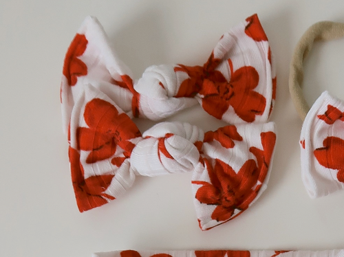 Red Floral Ribbed BloomCLIPS or Nylon Headband