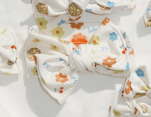 Summer Citrus Floral Ribbed Tie On Headwrap