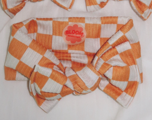 Creamsicle Check Ribbed Tie On Headwrap