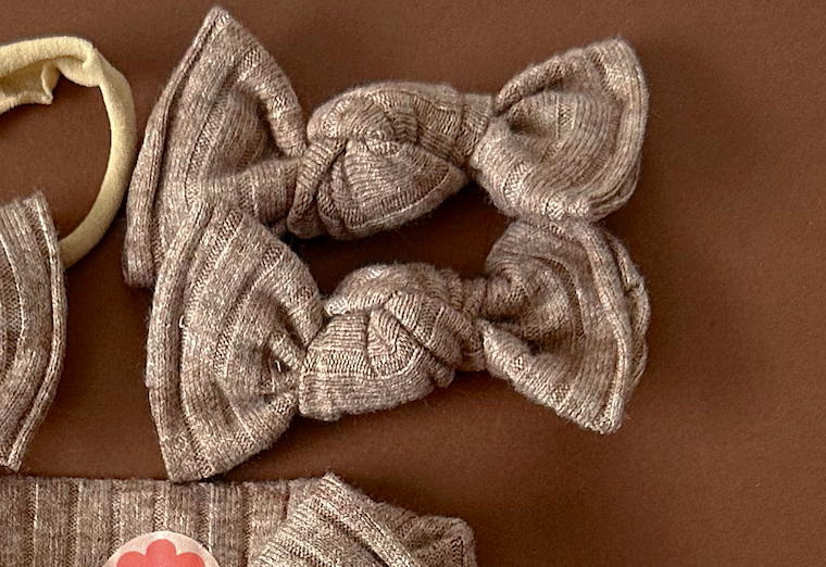 Camel Fuzzy Ribbed BloomCLIPS or Nylon Headband