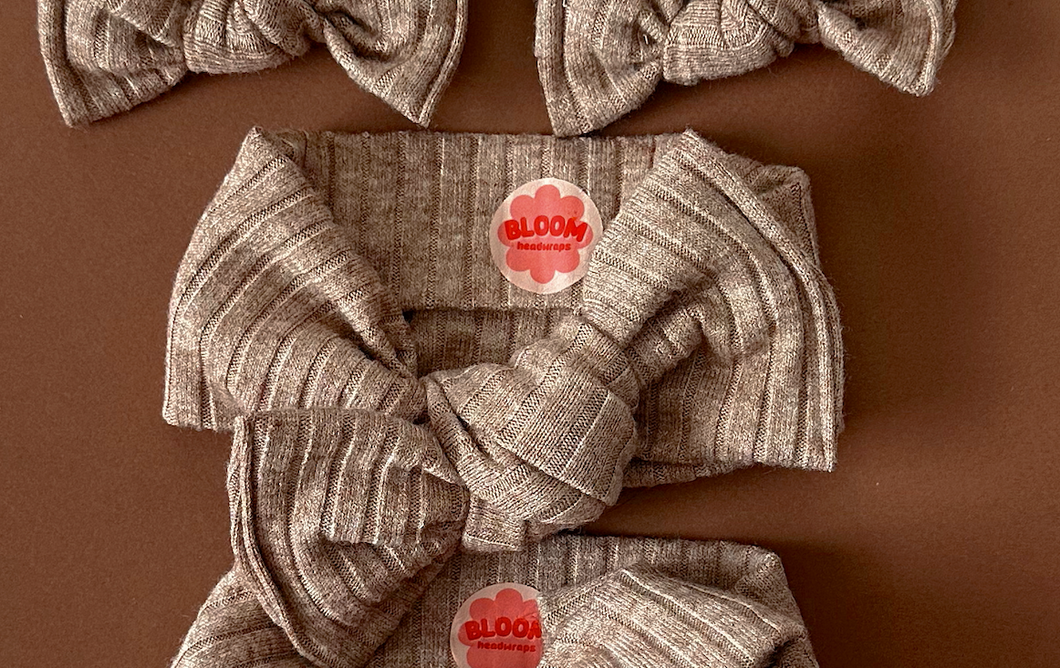 Camel Fuzzy Ribbed Tie On Headwrap