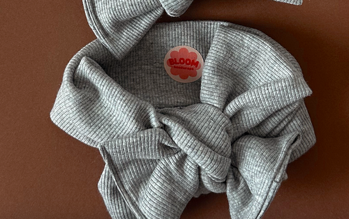 Oversized Bow Heather Grey Mini Ribbed Tie On Headwrap