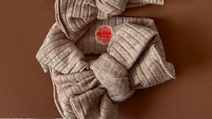 Oversized Bow Camel Fuzzy Ribbed Tie On Headwrap